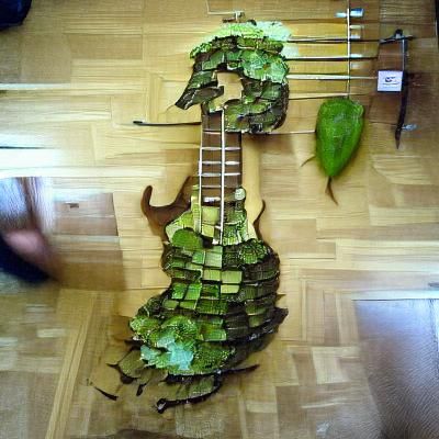 Bass Guitar Made of Leaves: Digital Art