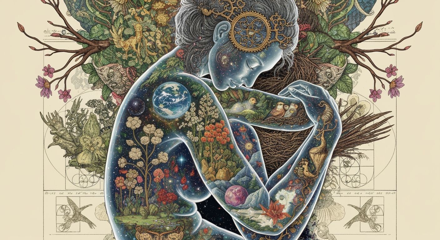 Ethereal Bioluminescent Figure with Intertwined Earth and Mo...