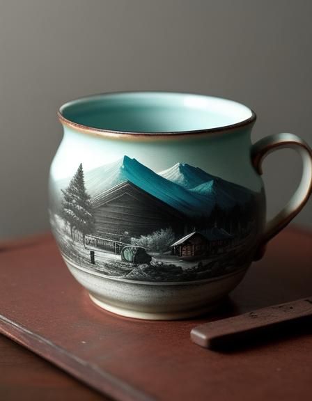 Cabin in Maximalist Charcoal Photoillustration Style