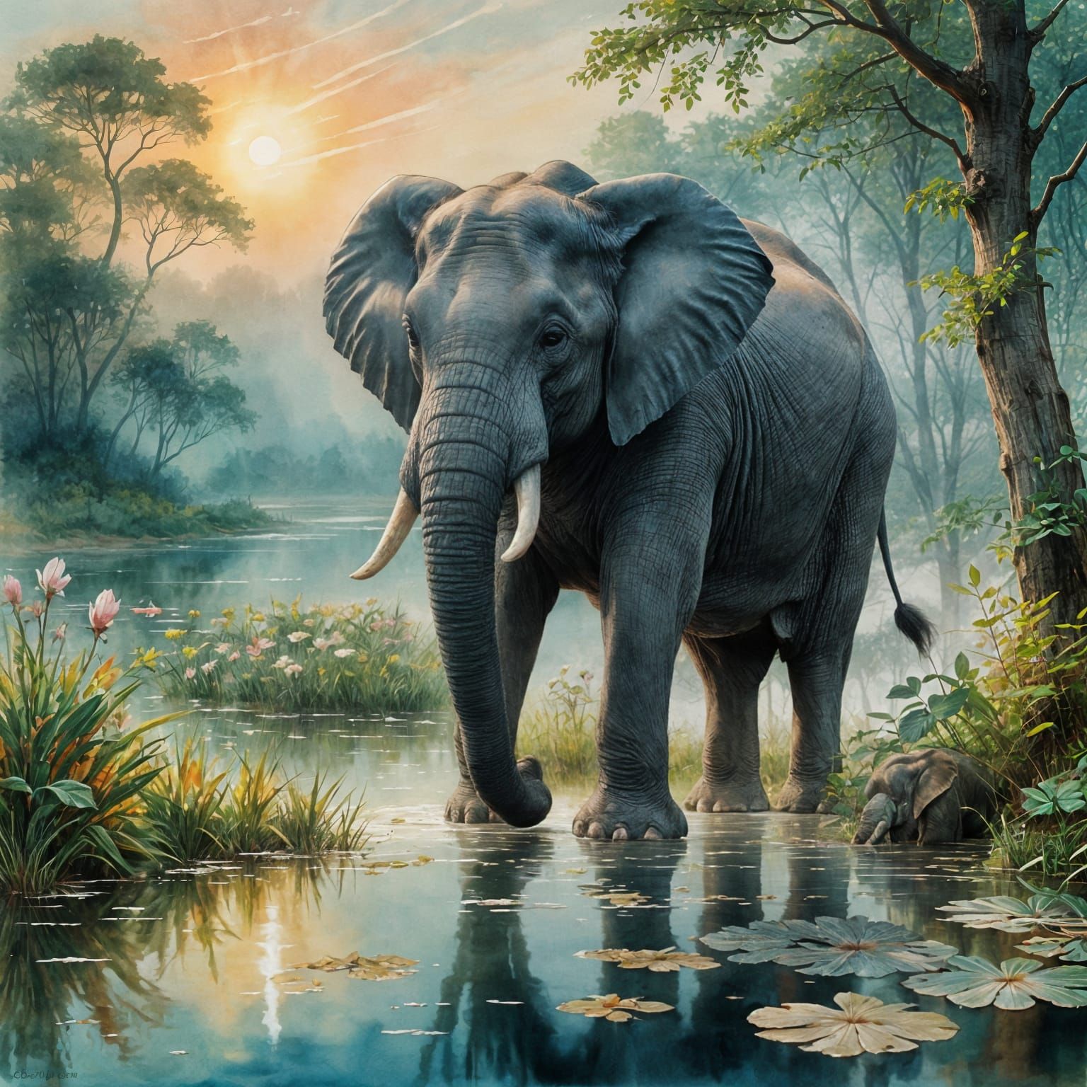 Ethereal Elephant in Dreamy Watercolor