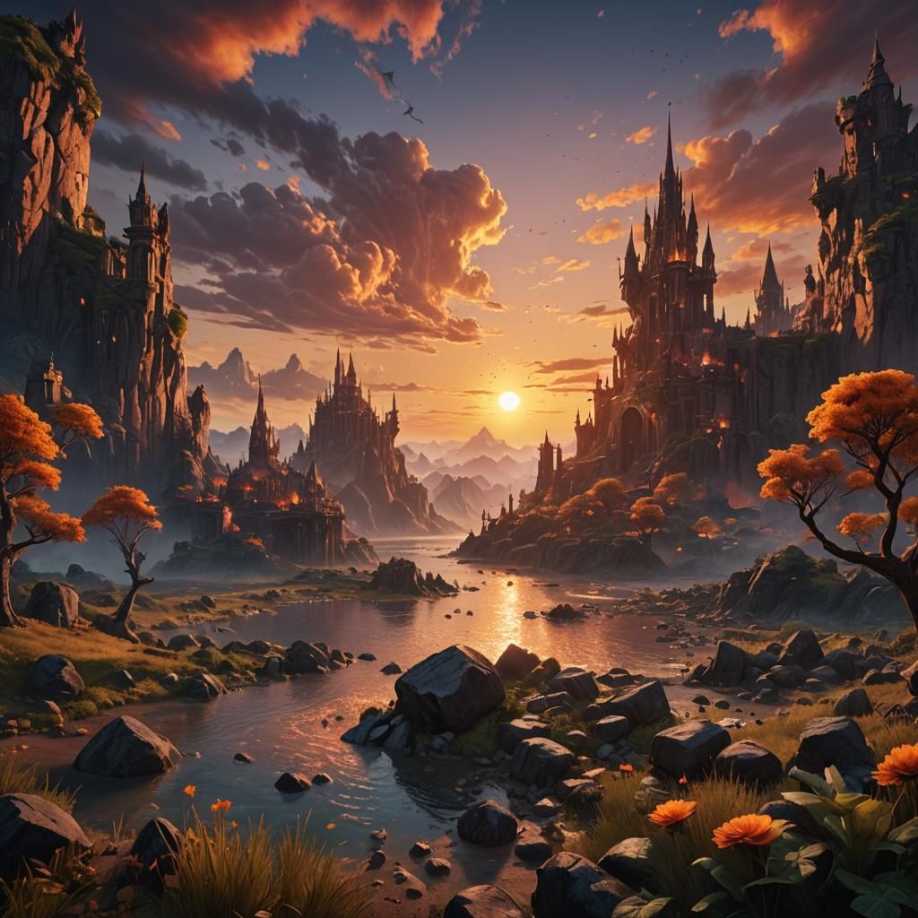Fantastical Sunset Matte Painting in Deep Color