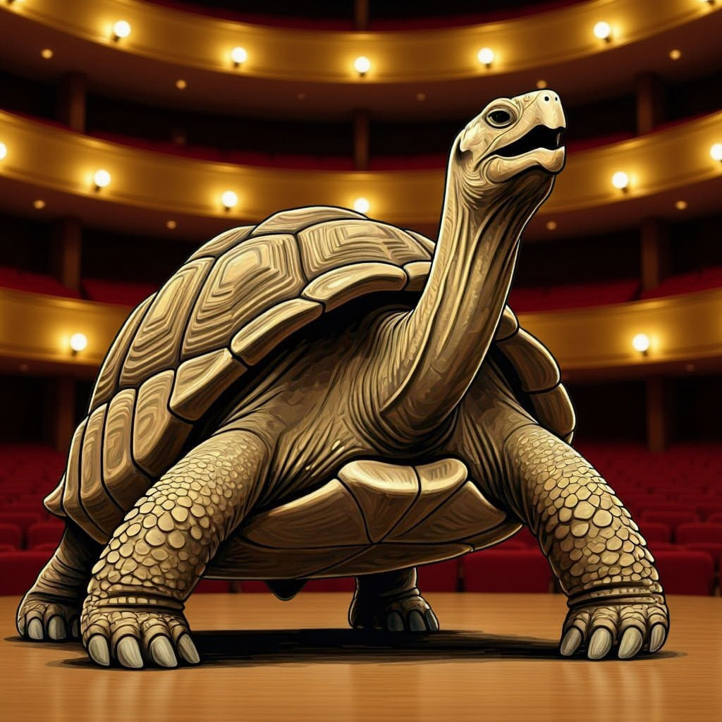 Cartoon Galapagos Tortoise Singing Opera