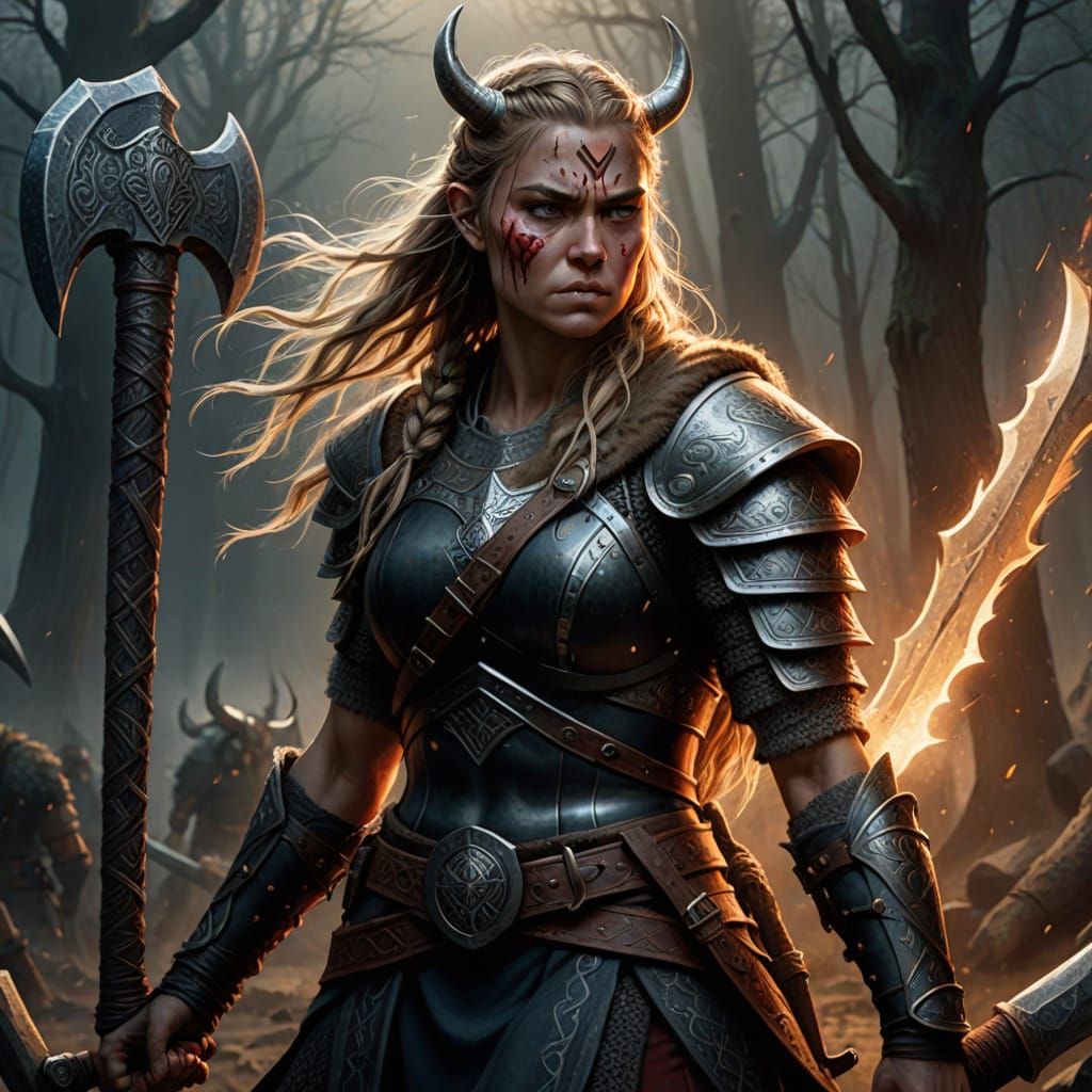 Epic Female Viking Warrior in Battle-Ready Pose