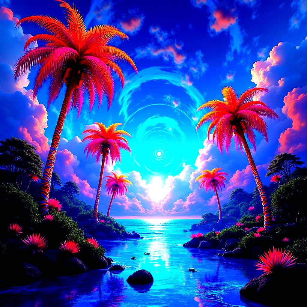 Psychedelic Palm Trees with Geometric Patterns