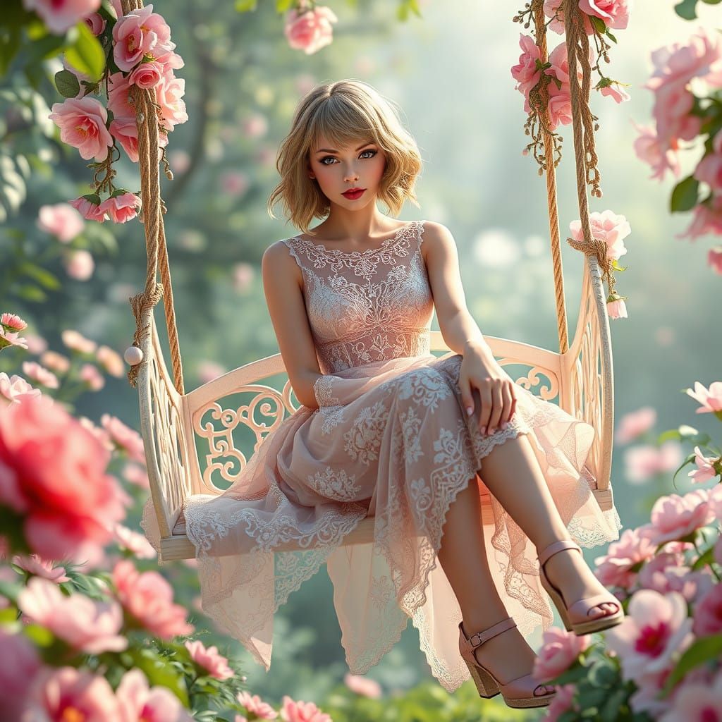 Taylor Swift in Whimsical Garden Swing