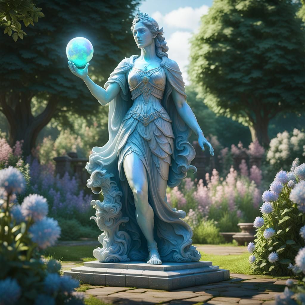 Opal Statue in English Garden, 3D Render