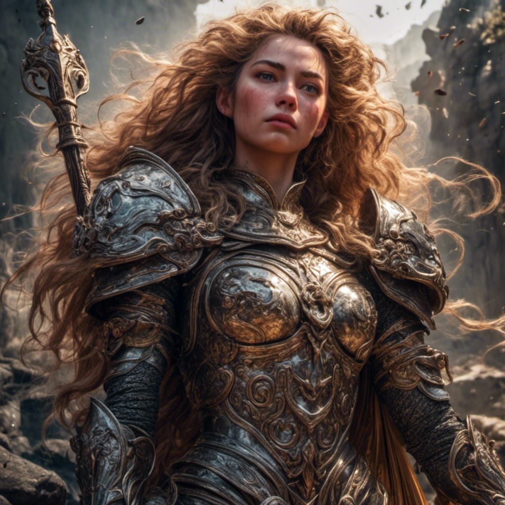Warrior Goddess with Lion in Hyperrealistic Style
