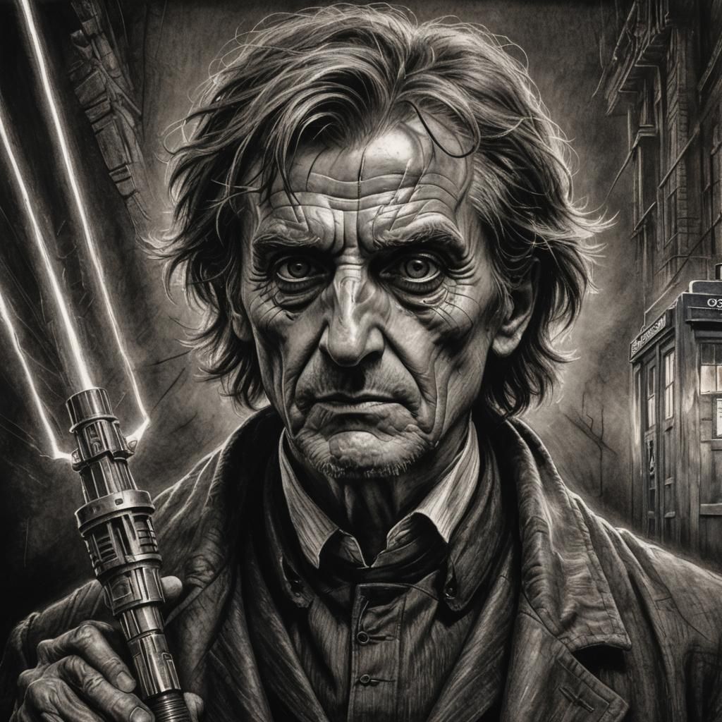 The Doctor with Lightsaber: Charcoal Portrait