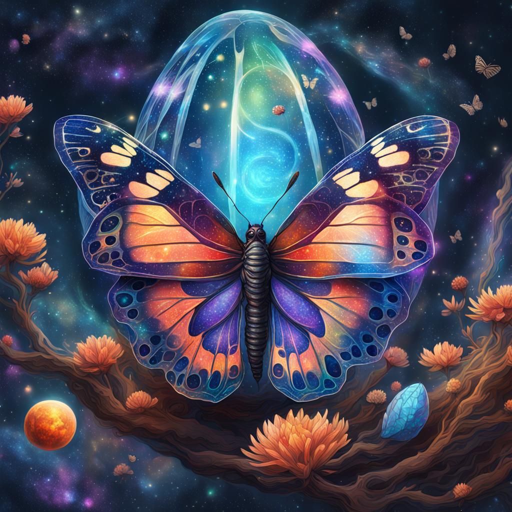 Butterfly Emerges: Holographic Astral Cosmic Illustration
