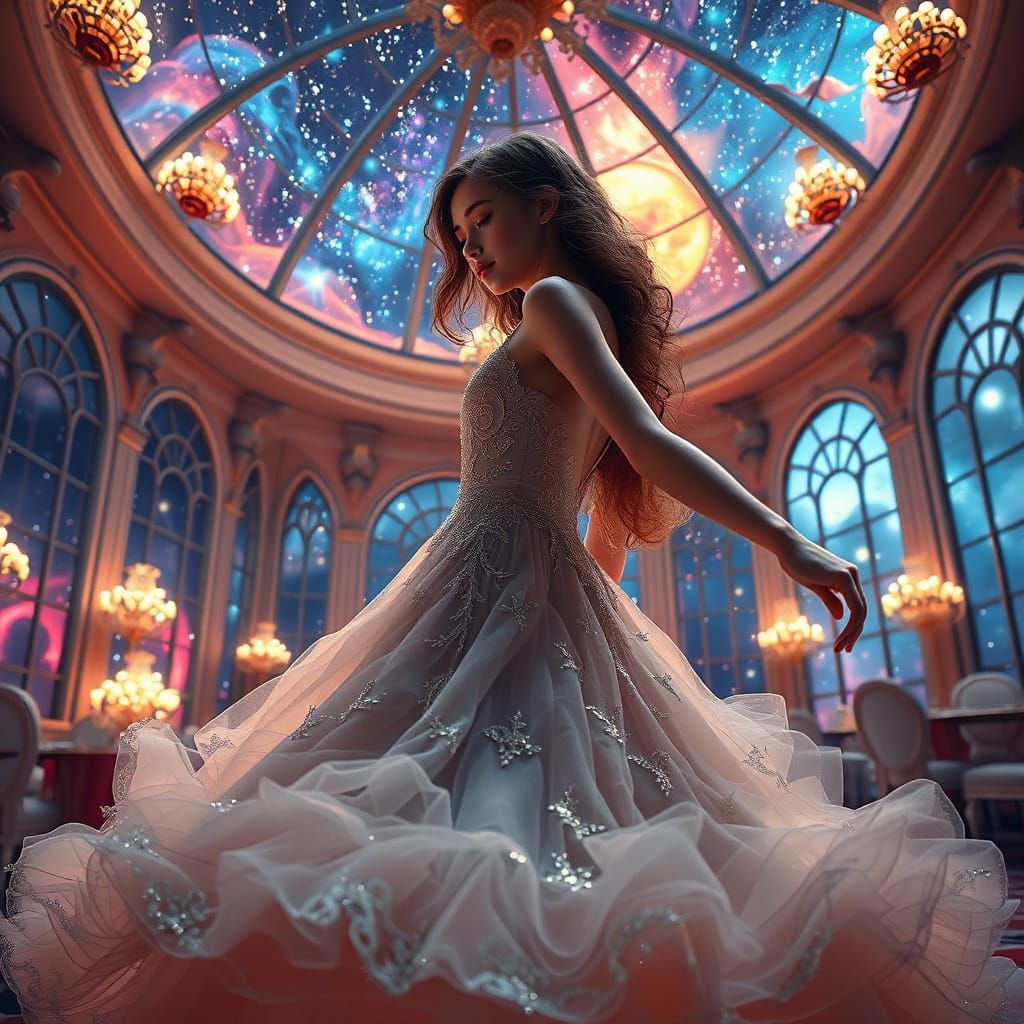 Enchanting Ballroom Goddess in Starry Galaxy