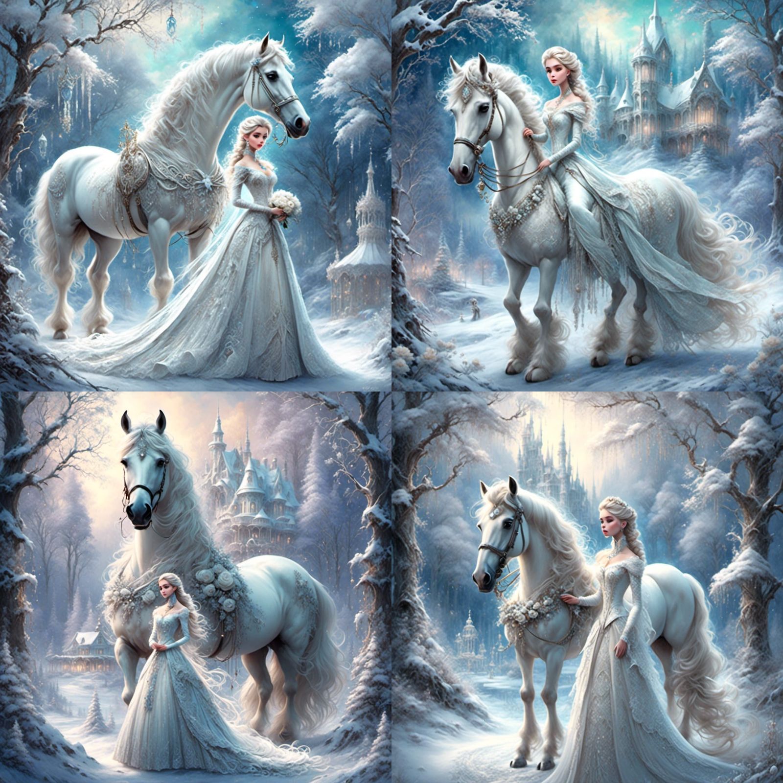 Elsa in Victorian Dress with Clydesdale Horse