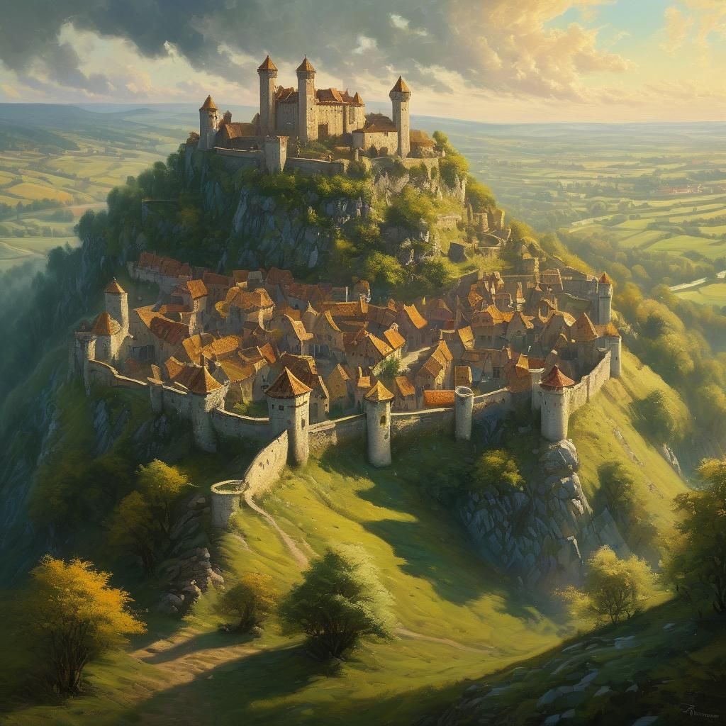 Medieval Hilltop City in Golden Hour