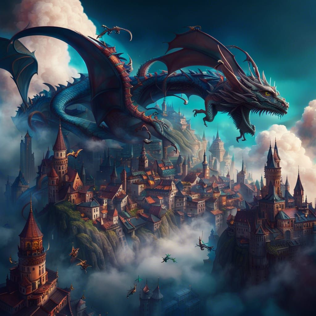 Floating City with Dragons: Fantasy Concept Art