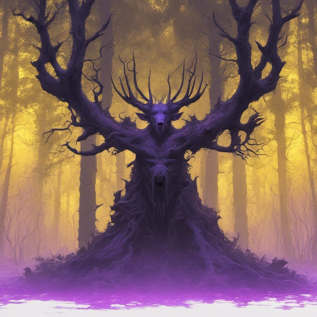 Leshen in Forest with Wolves, Beksinski Style