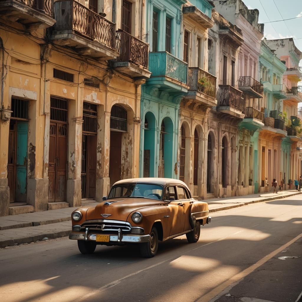 Vintage Car in Cuba: Cinematic Film Still