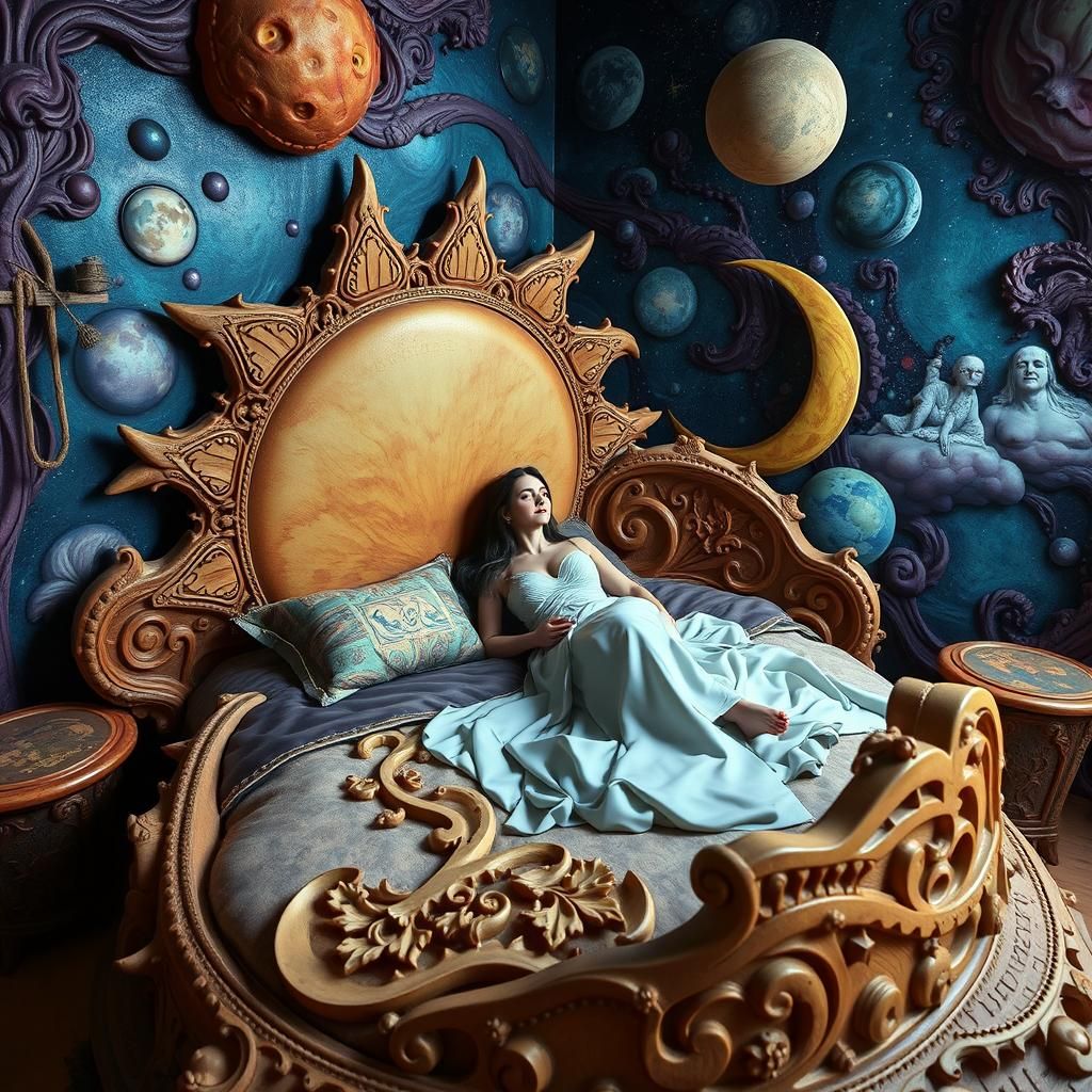 Surreal Celestial Bed: An Octane Rendered Masterpiece
