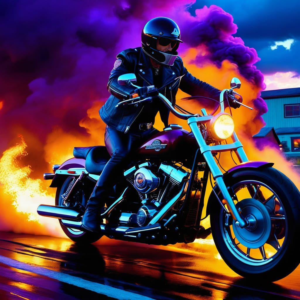 Harley Rider Ignites Thunderstorm Burnout