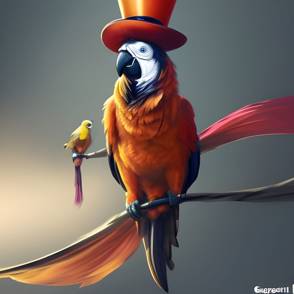 Parrot Wearing a Top Hat: Hyperdetailed Concept Art