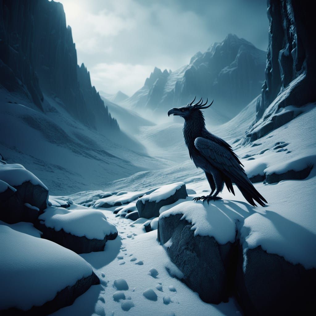 Cinematic Winter Landscape with Ancient Runes and a Dragon's...