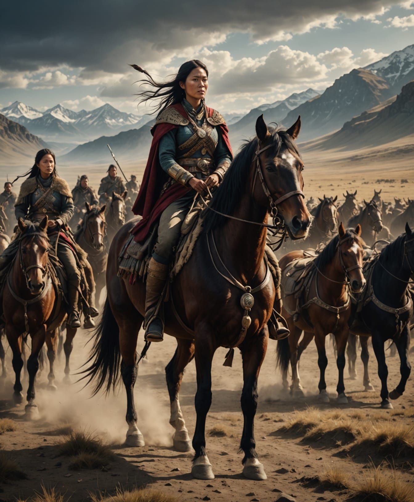 Asian Steppe Leader on Horseback with Herd