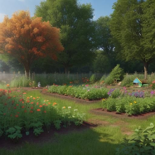 Lush Sustainable Garden with Abundant Wildlife