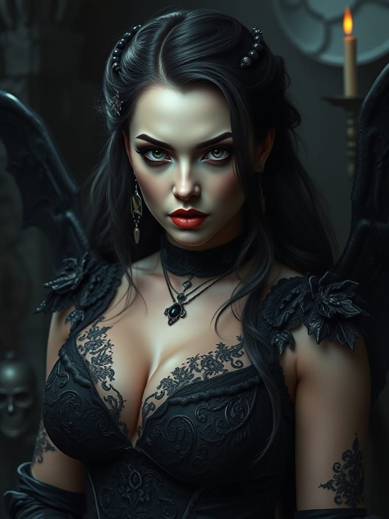 Gothic Vampire Supermodel in Hyper-Realistic Digital Art