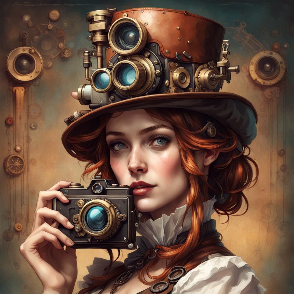 Portrait of a steampunk woman with camera