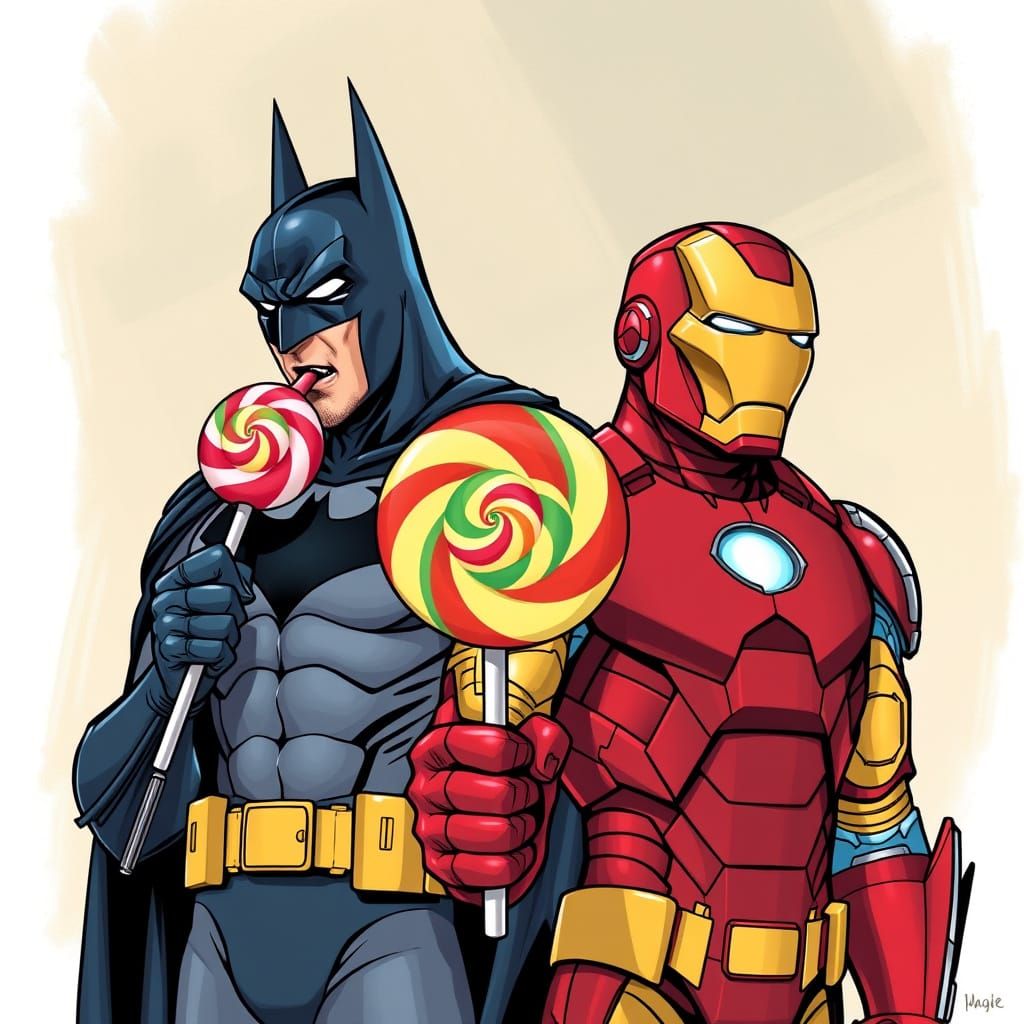 Dynamic Duo Savor Colorful Treats in Comic Book Style