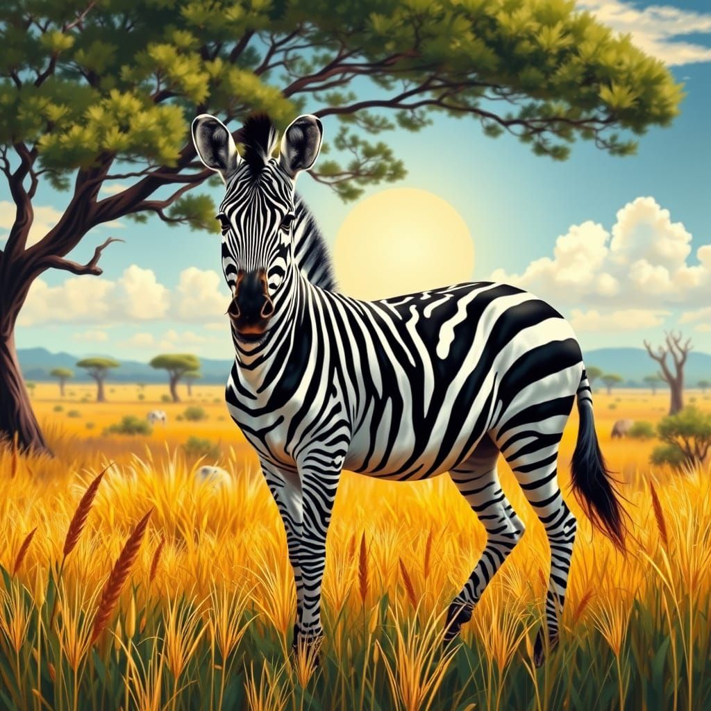 Wild Zebra in a Vibrant Savannah Landscape