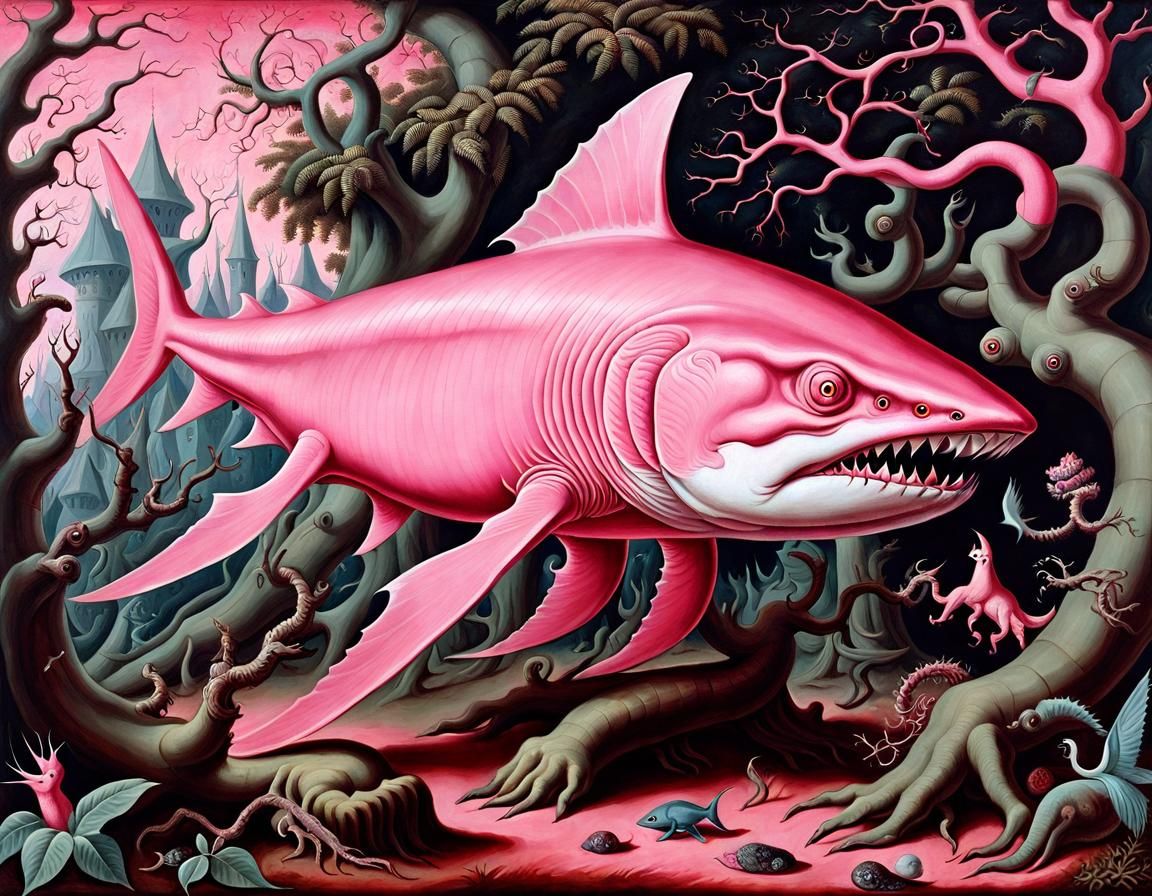 Pink Shark Painting in Old Master Fantasy Style