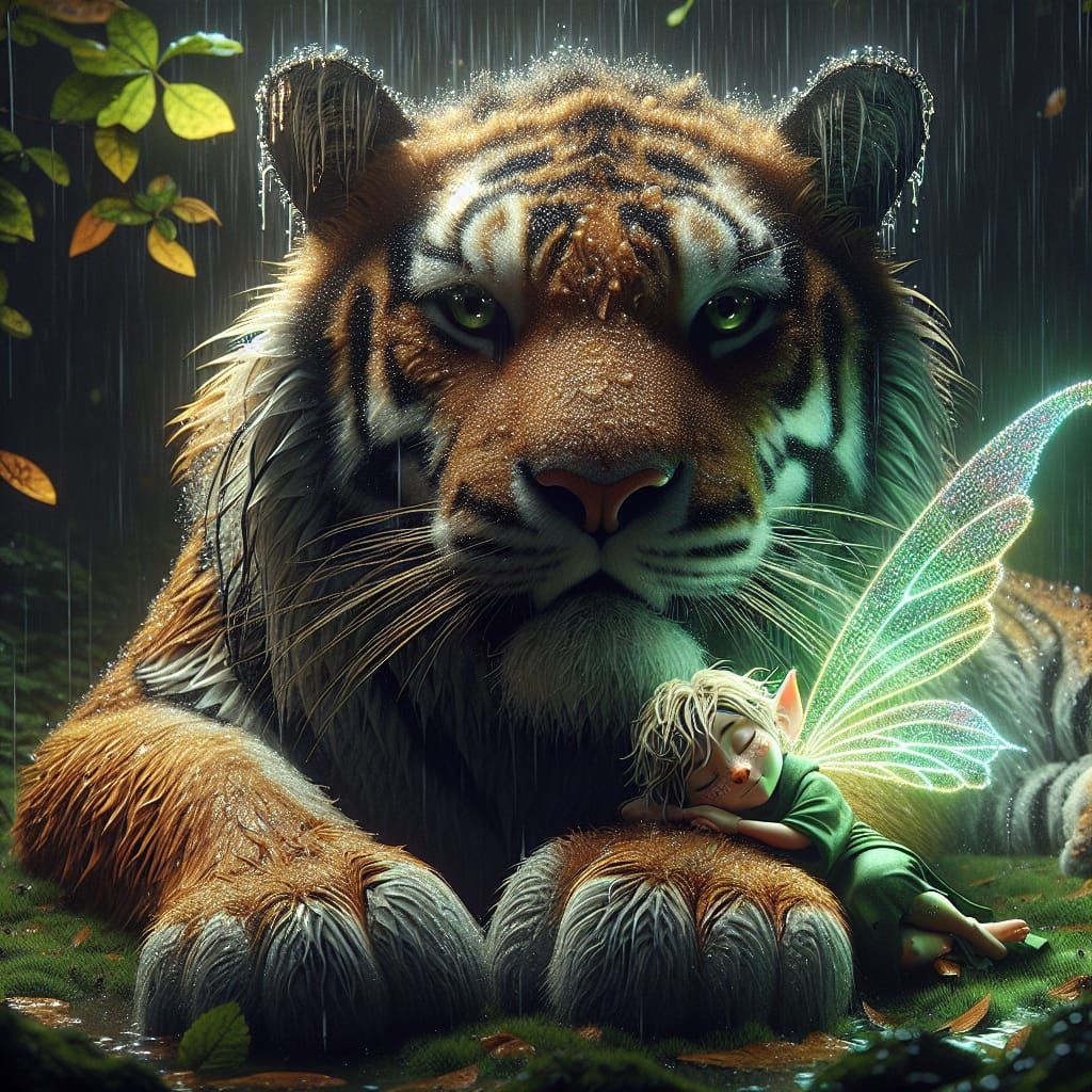 Wilson is watching over Avery, while he naps in the rain