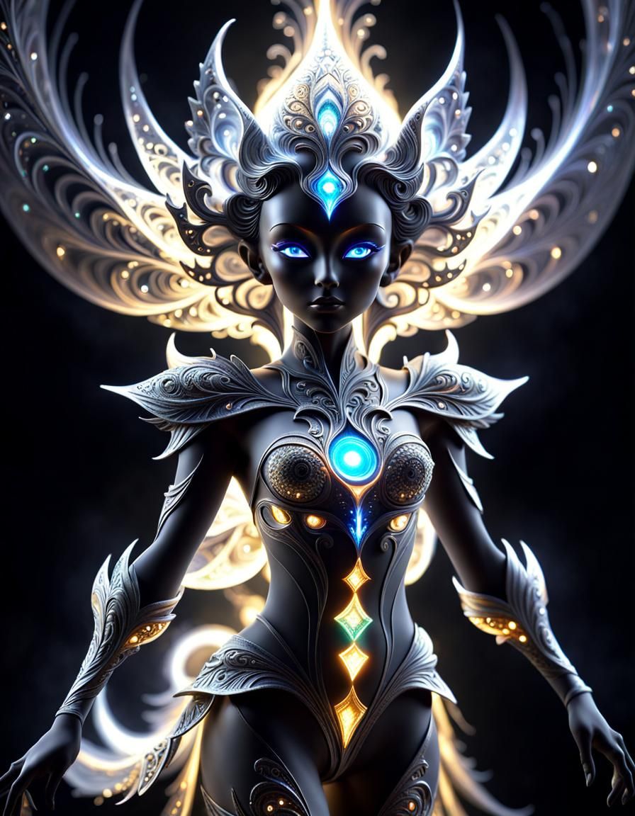 Sophisticated alien female dressed in grey