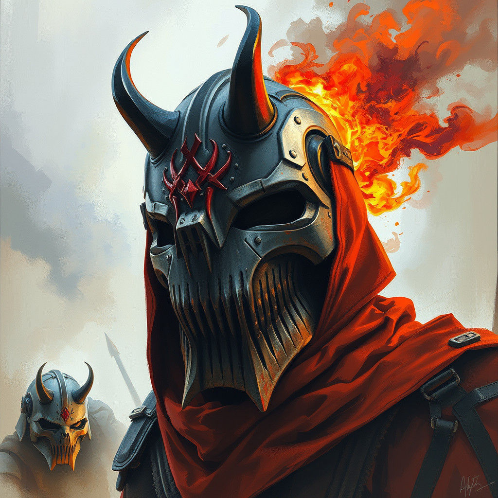 Detailed Matte Painting of War Masks in Contrasting Colors