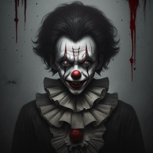Creepy Bloody Clown, Sinister Dark Fantasy Art