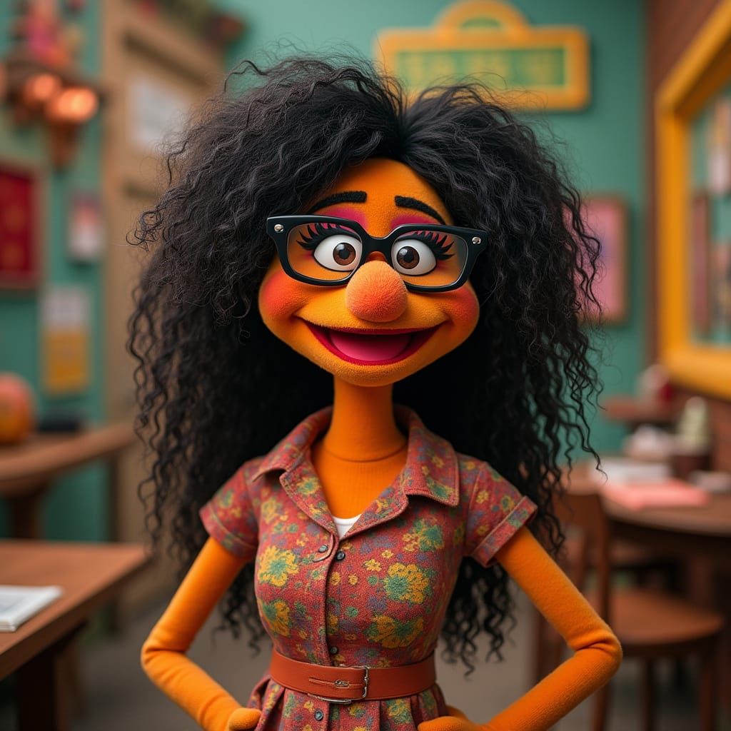 Sesame Street Muppet Teacher in Whimsical Setting