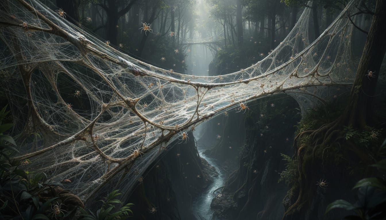 Spider Silk Bridge in Shadowed Forest