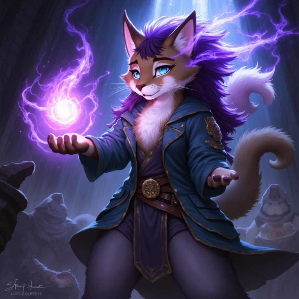 Tabaxi Sorcerer Casting Magic in Digital Painting Style