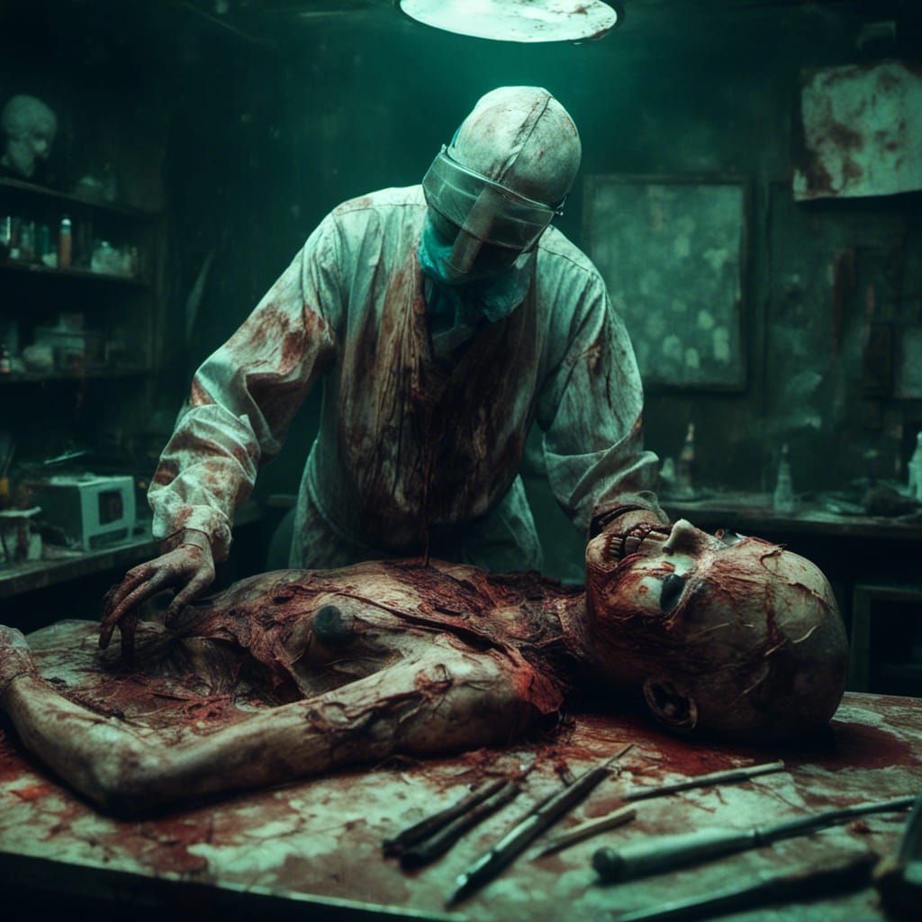 Macabre Surgeon's Operating Table: Hyperrealistic Splash Art