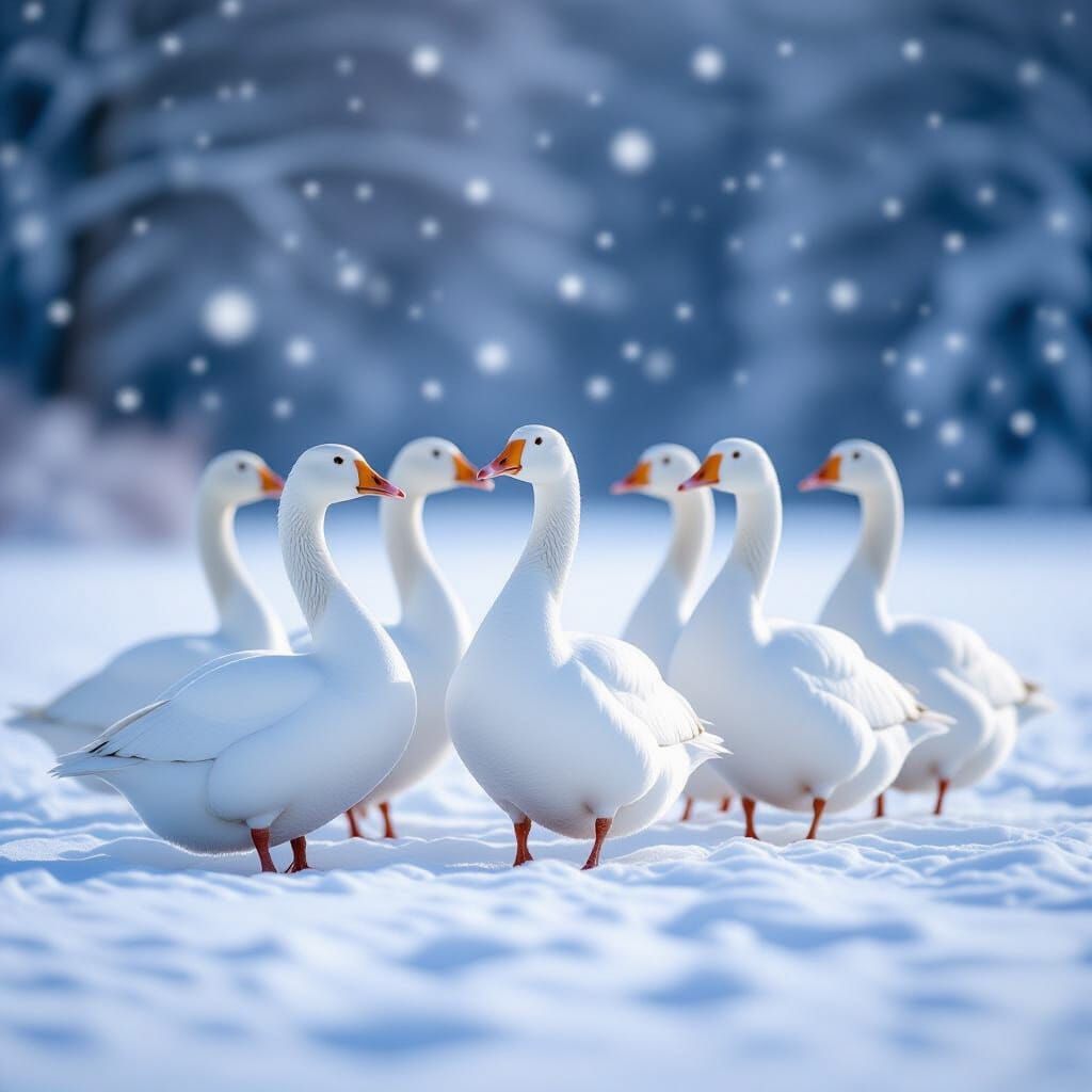 Elegant White Geese in Snowy Field