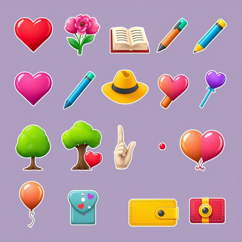 Colorful Emoji Icons Representing Love, Learning, and Celebr...