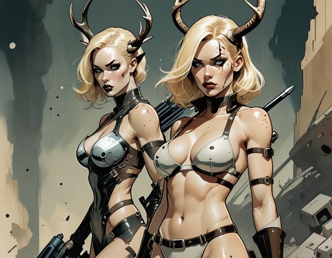 Post-Apocalyptic Warrior Woman in Comic Book Style