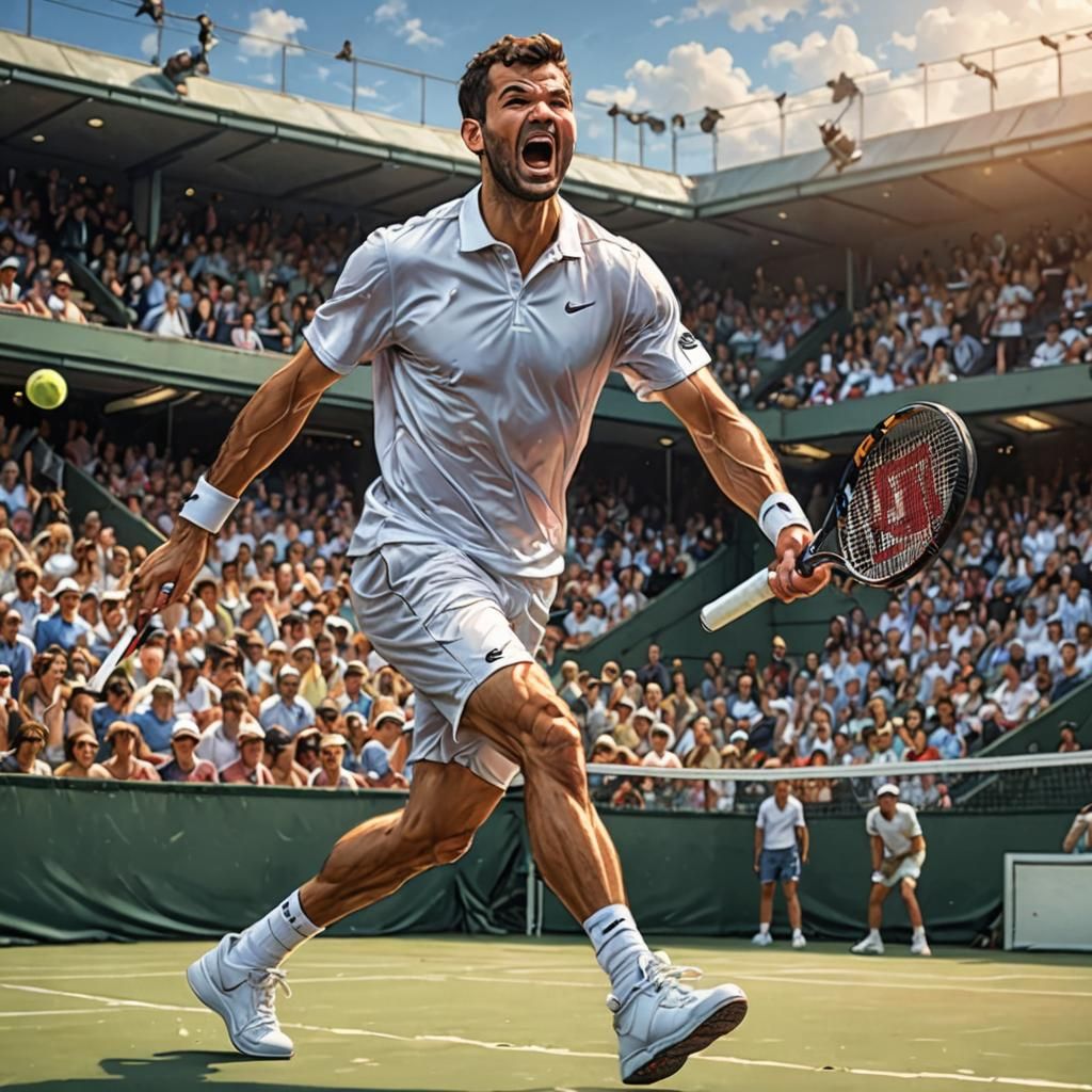 Grigor Dimitrov in Comic Book Tennis Action