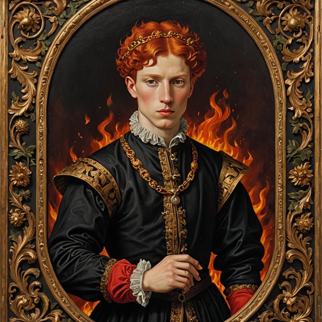 Renaissance Boy with Flaming Landscape