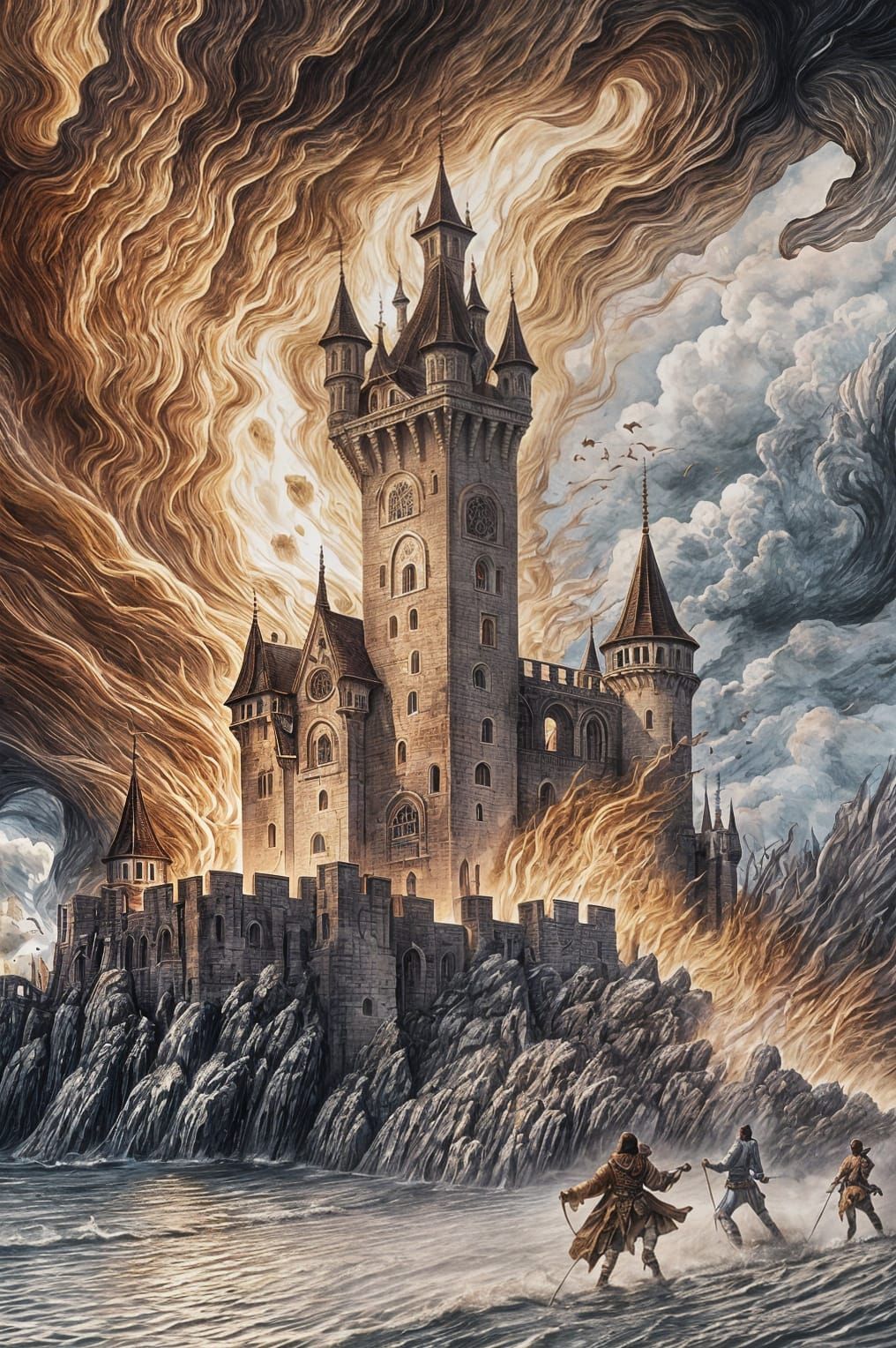 The Tower Tarot Card in Watercolor Style