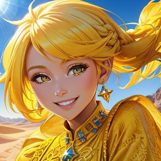 Radiant Sun Fairy in Magical Desert Landscape