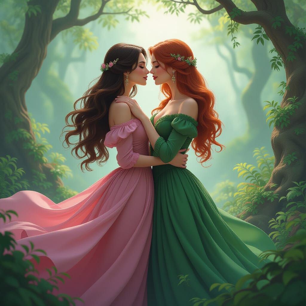 Enchanted Forest: Two Women in a Whimsical Embrace