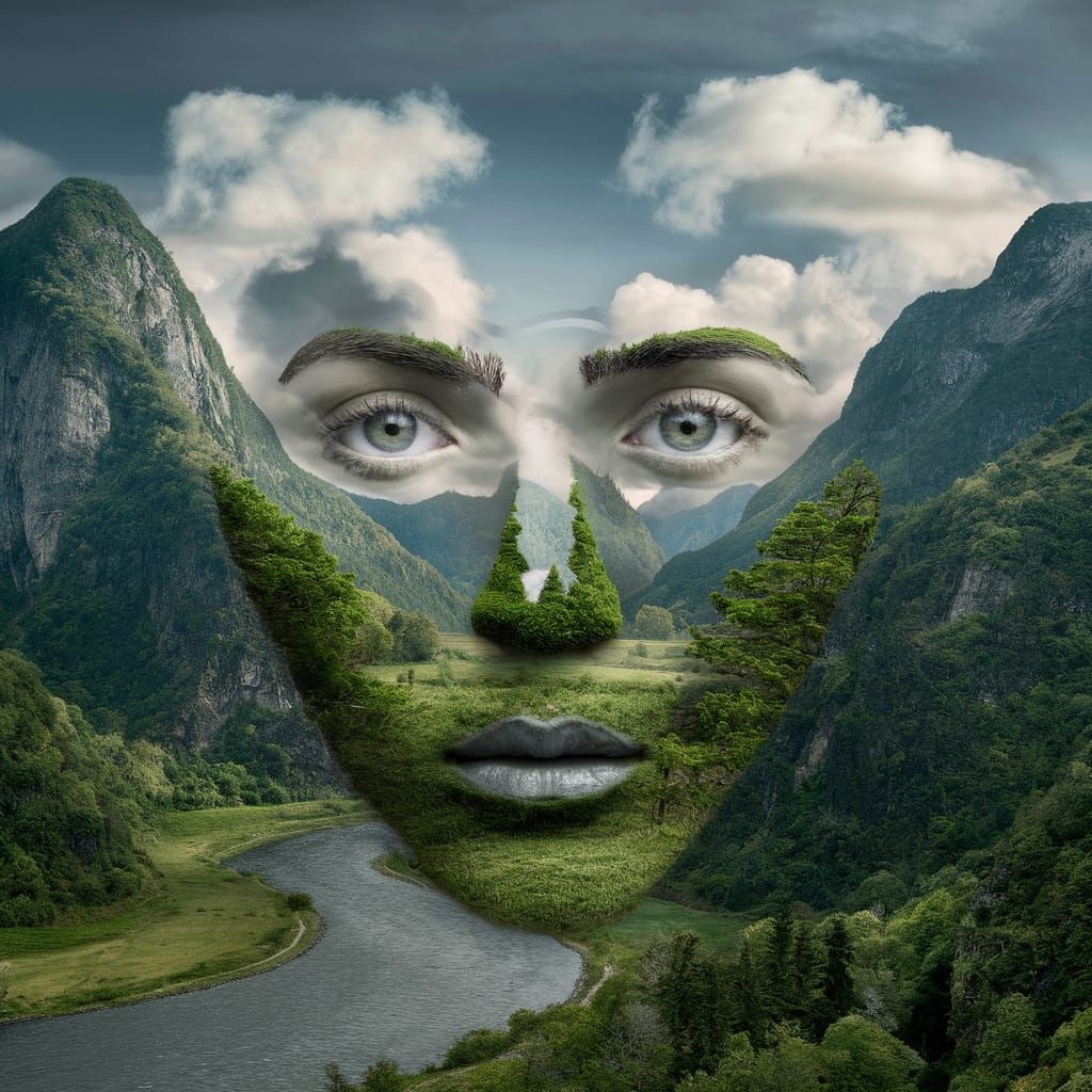 Scenic Landscape Transforms Into Human Face