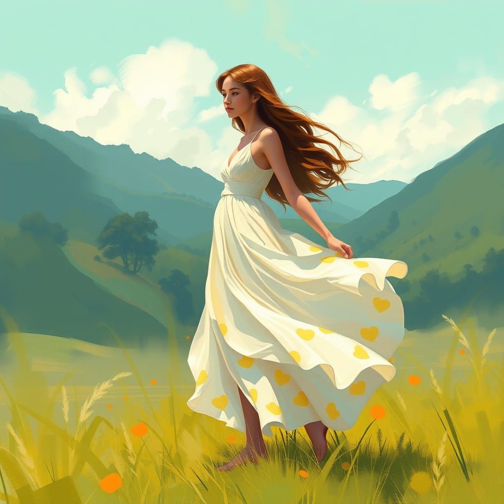 Young Woman in Flowing Dress, Digital Art