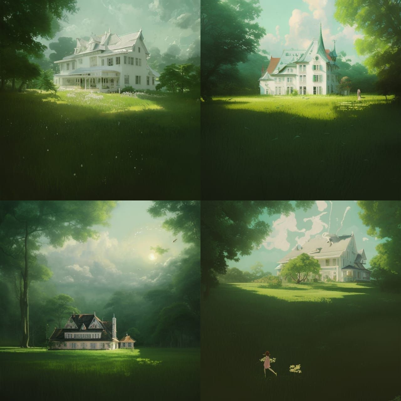 Dreamy White Farmhouse on Green Island Painting