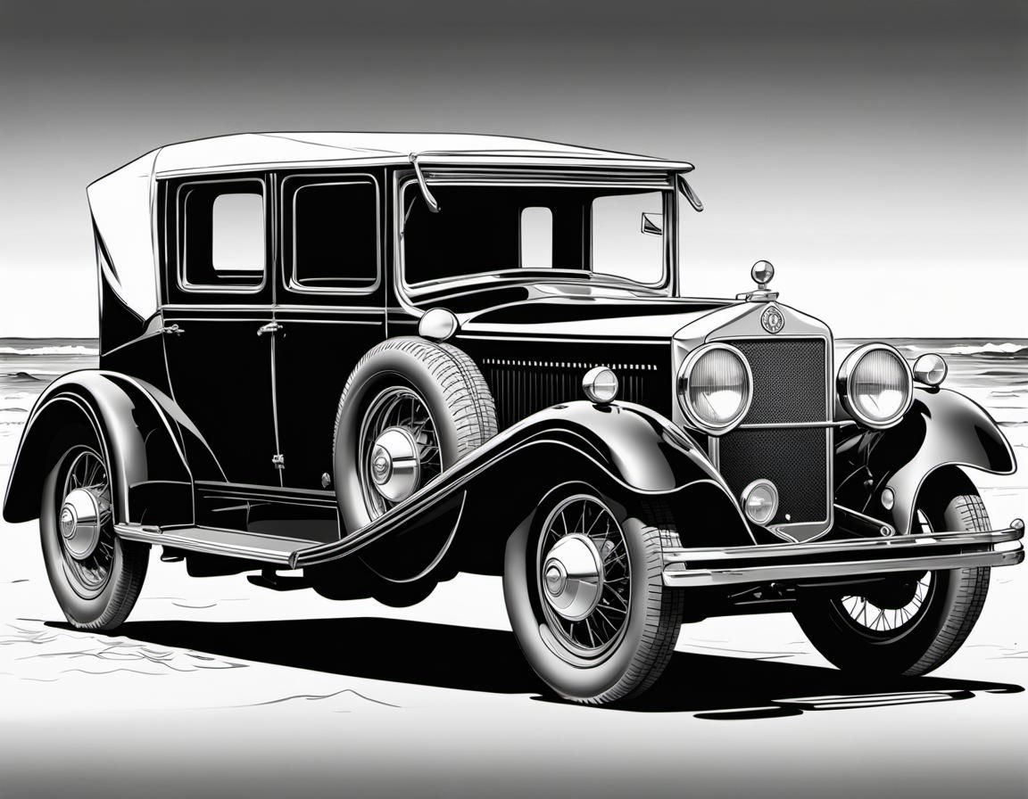 1930s Six-Wheeled Luxury Car Sketch